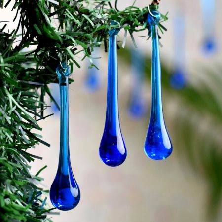 Blue Glass Chandelier Drop Ornaments - Christmas Tree Ornaments - Pack of 20